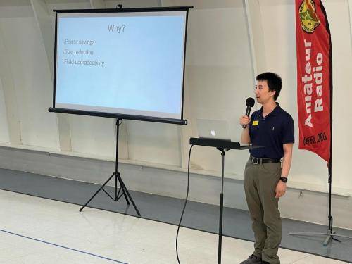 Jim (W6JCZ) giving his presentation on incorporating IT into your shack setup.